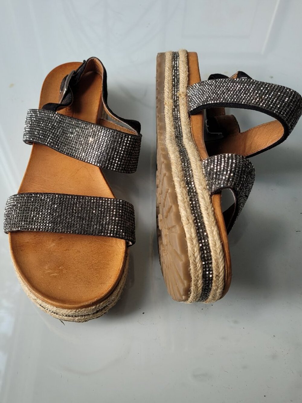 Via Maestra Made In Italy Platform Sparkly Leather Espadrilles Size EU 39